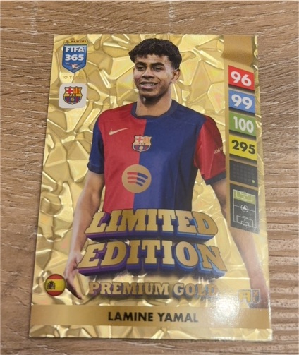 2025 Panini FIFA 365 Adrenalyn XL #295 Lamine Yamal Limited Edition Premium Gold — front