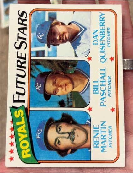 1980 Topps #667 Renie Martin/Bill Paschall/Dan Quisenberry Royals Future Stars — front