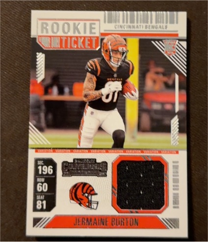 2024 Panini Contenders Rookie Ticket Patch #RTS-JBN Jermaine Burton — front