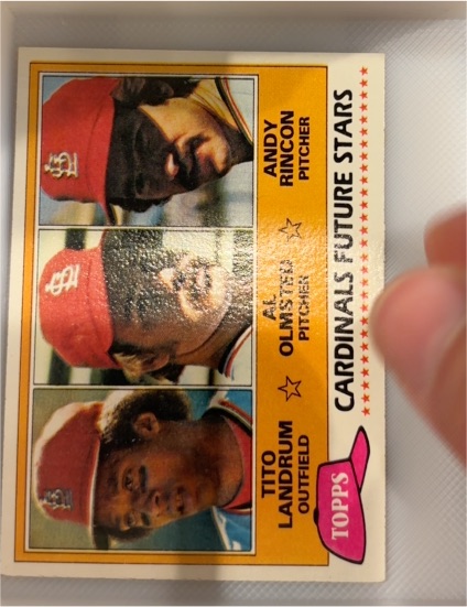 1981 Topps #244 Cardinals Future Stars Tito Landrum / Al Olmsted / Andy Rincon — front
