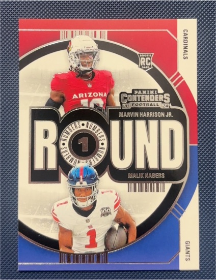 2024 Panini Contenders #2 Marvin Harrison Jr. / Malik Nabers Round Numbers Rookie — front
