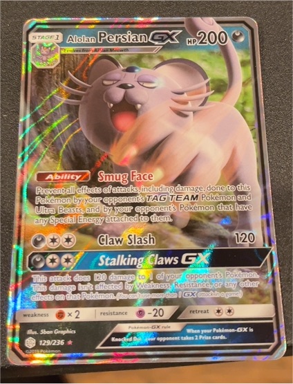 2019 Pokémon Cosmic Eclipse #129 Alolan Persian GX — front