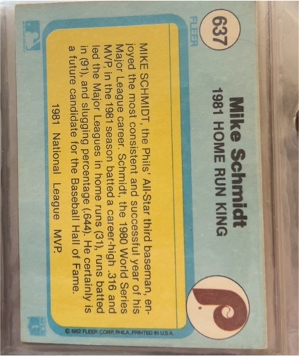 1982 Fleer #637 Mike Schmidt 1981 Home Run King — front