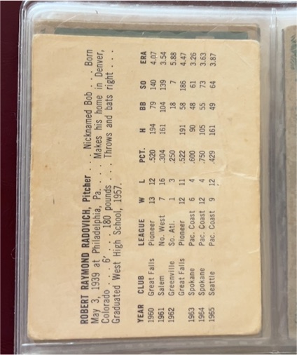1960 Robert Raymond Radovich Baseball Card — front