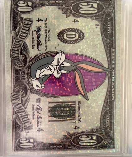 1997 Warner Bros Looney Tunes Bugs Bunny Dollar Prism Vending Sticker — front