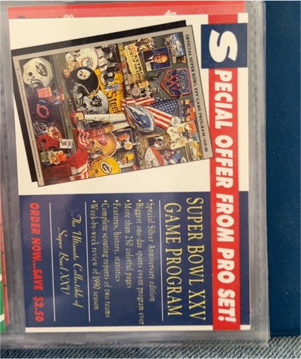1990 Pro Set Super Bowl XXV Special Offer Card — front