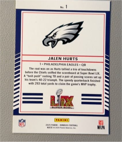 2025 Panini Donruss #1 Jalen Hurts — front