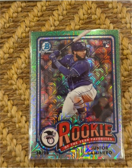 2024 Bowman Chrome #ROY-8 Junior Caminero Rookie of the Year Favorites Mojo Refractor — front