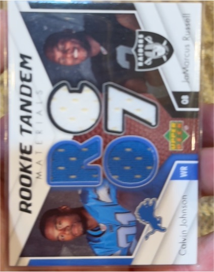 2007 Upper Deck Rookie Tandem Materials #06 Calvin Johnson/JaMarcus Russell — front