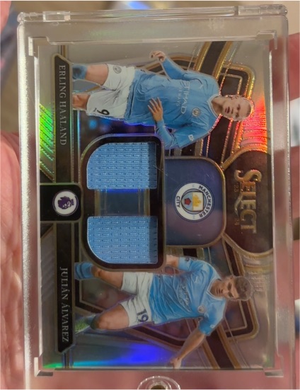 2023-24 Panini Select #Dual Patch Erling Haaland and Julian Alvarez — front