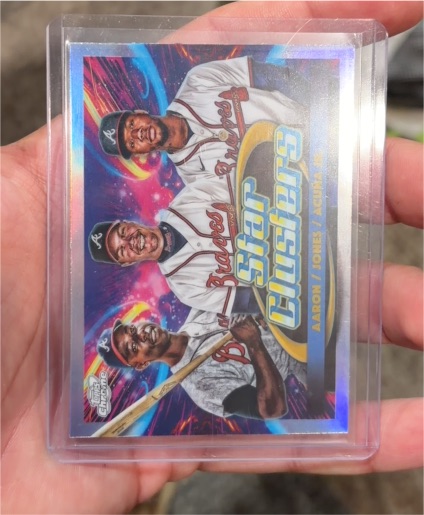 2025 Topps Chrome Cosmic #TSC-6 Hank Aaron / Chipper Jones / Ronald Acuña Jr. Star Clusters — front