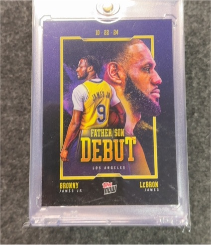 2024-25 Topps Now #1 LeBron James & Bronny James Father Son Debut — front