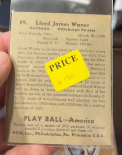 1939 Play Ball #89 Lloyd James Waner — front