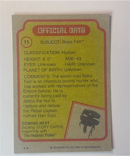 1980 Topps Star Wars Empire Strikes Back #11 Boba Fett — front