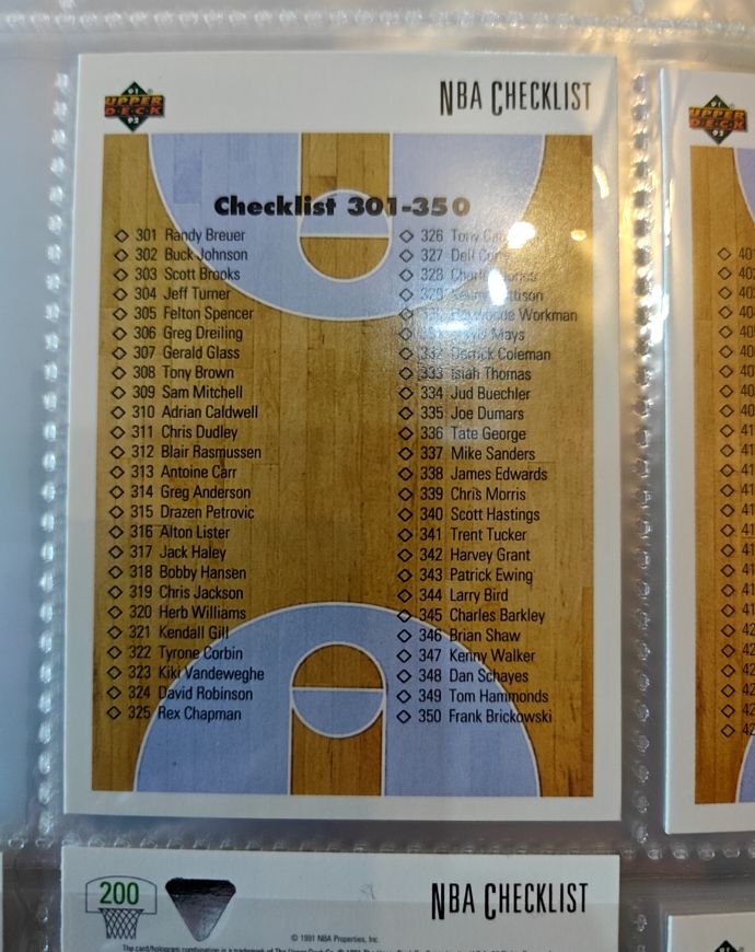 1991-92 Upper Deck NBA Checklist 301-350 — front