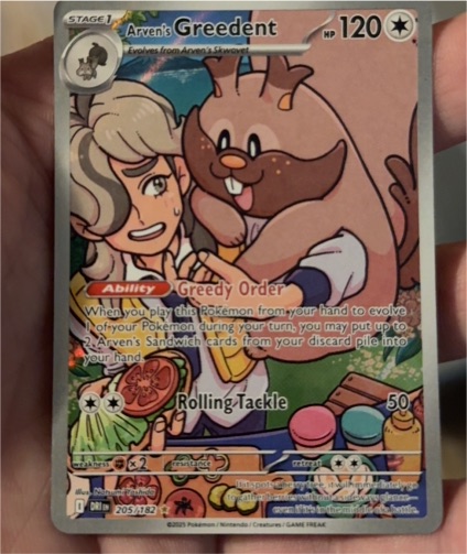 2025 Pokemon TCG SV10: Destined Rivals #205/182 Arven's Greedent Illustration Rare — front