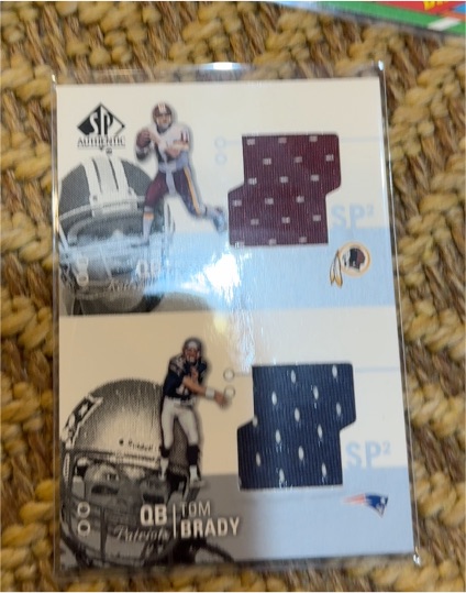 2002 SP Authentic Threads Doubles #AT2-CW Kurt Warner/Tom Brady — front