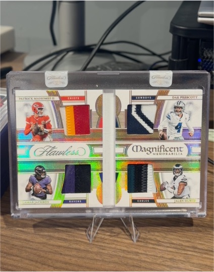 2023 Panini Flawless Magnificent Memorabilia #1 Patrick Mahomes II / Dak Prescott / Lamar Jackson / Jalen Hurts — front