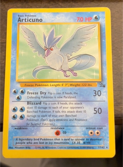 1999 Pokémon Fossil #17 Articuno — front
