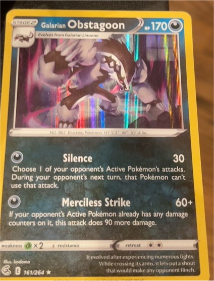 2021 Pokémon TCG Fusion Strike #161 Galarian Obstagoon — front
