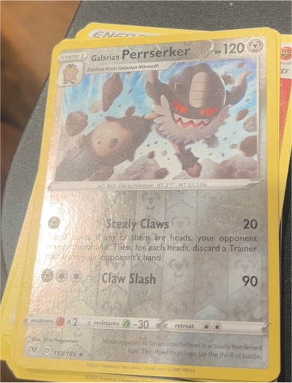 2020 Pokémon TCG Vivid Voltage #113 Galarian Perrserker — front