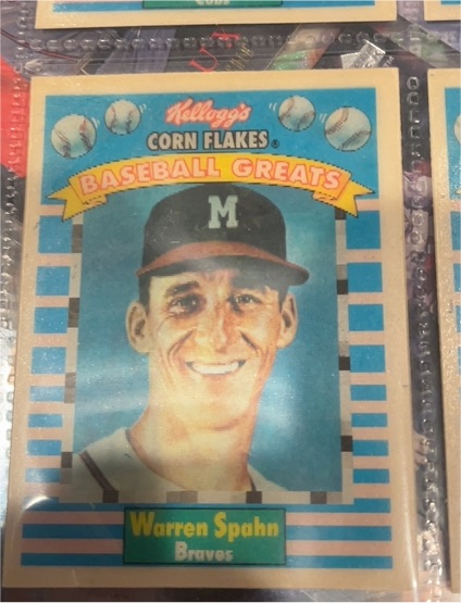 1991 Kellogg's Corn Flakes Baseball Greats #12 Warren Spahn — front