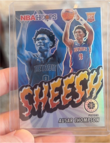 2023-24 Panini NBA Hoops Premium Stock #24 Ausar Thompson Sheesh Silver Prizm Rookie Card — front