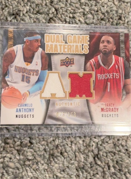 2009-10 Upper Deck Dual Game Materials #DG-AT Carmelo Anthony and Tracy McGrady — front