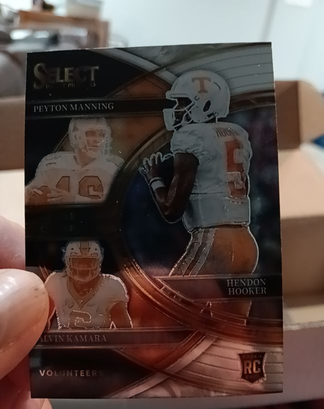 2023 Panini Select Draft Picks Select Company #SC-TE Hendon Hooker / Peyton Manning / Alvin Kamara — front