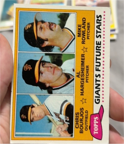 1981 Topps #502 Giants Future Stars Chris Bourjos/Al Hargesheimer/Mike Rowland — front