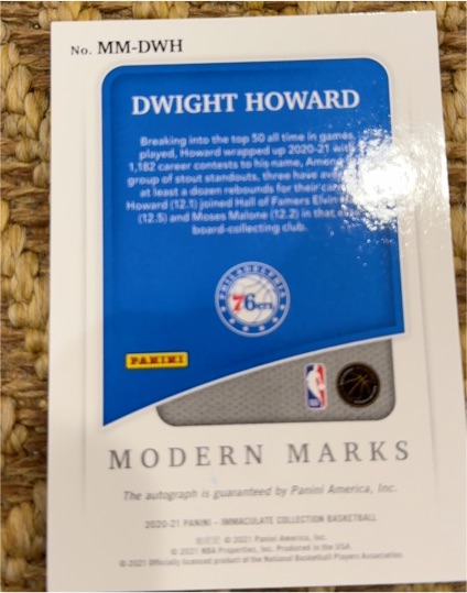 2020-21 Panini Immaculate Collection Modern Marks #MM-DWH Dwight Howard — front