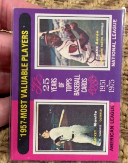 1975 Topps #195 1957 Most Valuable Players Mickey Mantle / Hank Aaron — front