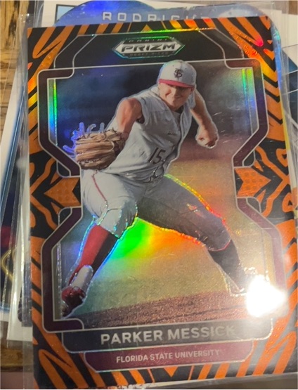 2022 Panini Prizm Draft Picks Tiger Stripe SSP #91/99 Parker Messick — front