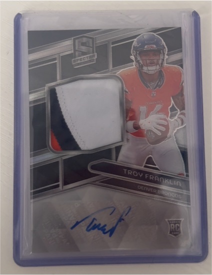 2024 Panini Spectra #? Troy Franklin Rookie Patch Autograph Hyper Prizm — front