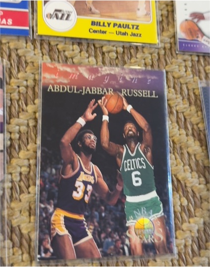 1996 Topps Stars Imagine Insert #I-3 Kareem Abdul-Jabbar Bill Russell — front