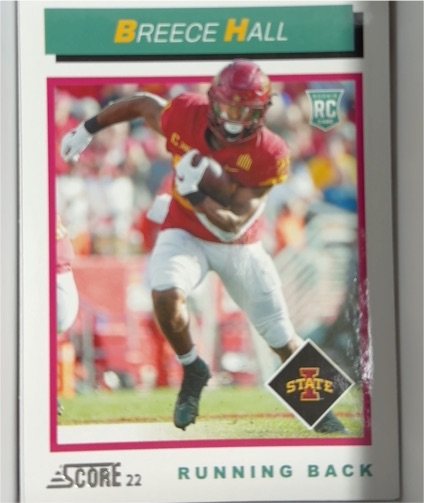 2022 Score #TB5 Breece Hall 1992 Throwback Rookie — front