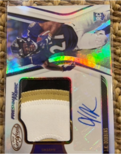 2020 Panini Certified Freshman Fabric #RC J.K. Dobbins — front