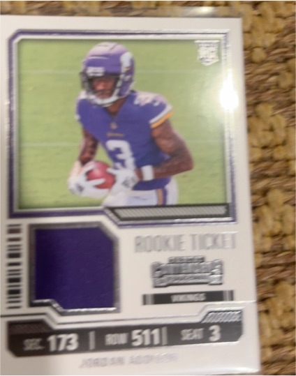 2023 Panini Contenders #TS20 Jordan Addison Rookie Ticket Swatches — front