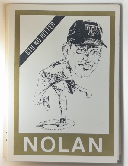Nolan Ryan Texas Rangers 6th No Hitter Gold Border Caricature Card — front