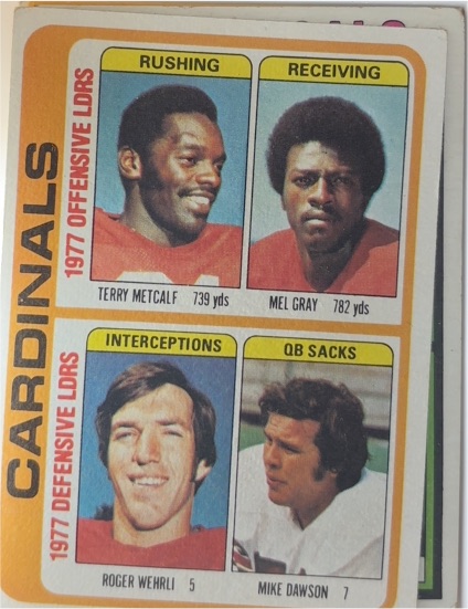 1978 Topps #523 Terry Metcalf / Mel Gray / Roger Wehrli / Mike Dawson — front