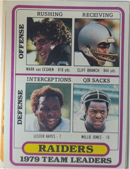 1980 Topps #468 Mark Van Eeghen / Cliff Branch / Lester Hayes / Willie Jones — front