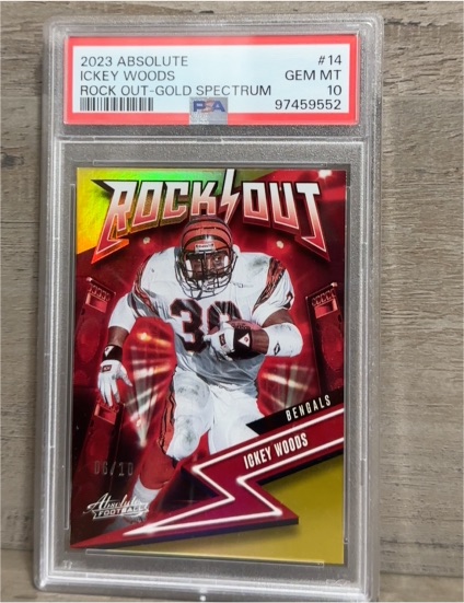 2023 Panini Absolute #14 Ickey Woods Rock Out Gold Spectrum — front