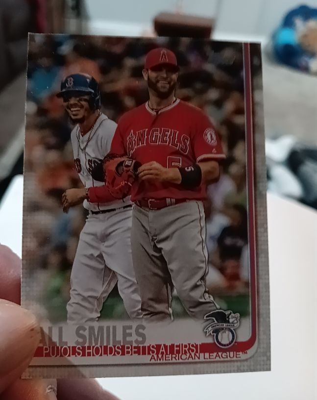 2019 Topps #295 All Smiles Pujols Holds Betts at First — front