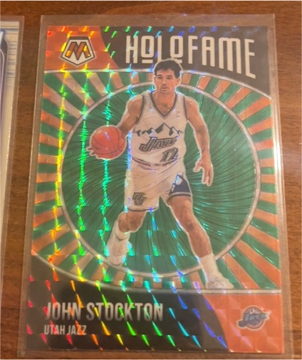 2020-21 Panini Mosaic #13 John Stockton HoloFame Mosaic Green — front
