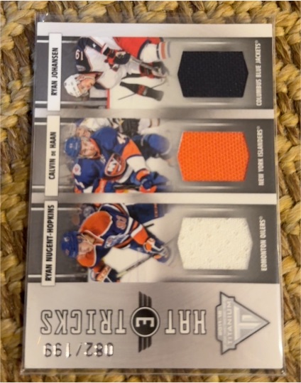 2011 Panini Titanium Hat Tricks #082 Ryan Johansen/Calvin de Haan/Ryan Nugent-Hopkins — front