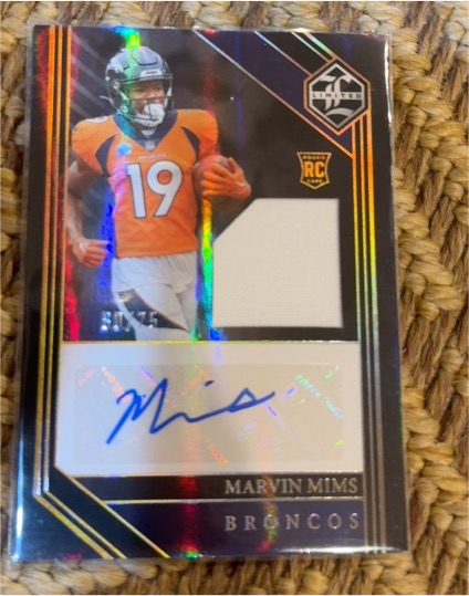 2023 Panini Limited #124 Marvin Mims Rookie Patch Auto — front