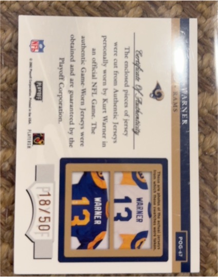 2003 Upper Deck Game Jersey #P06-G Kurt Warner — front