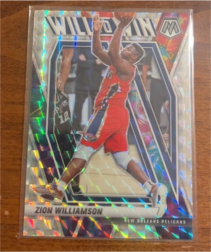 2020-21 Panini Mosaic #13 Zion Williamson Will to Win Green Prizm — front