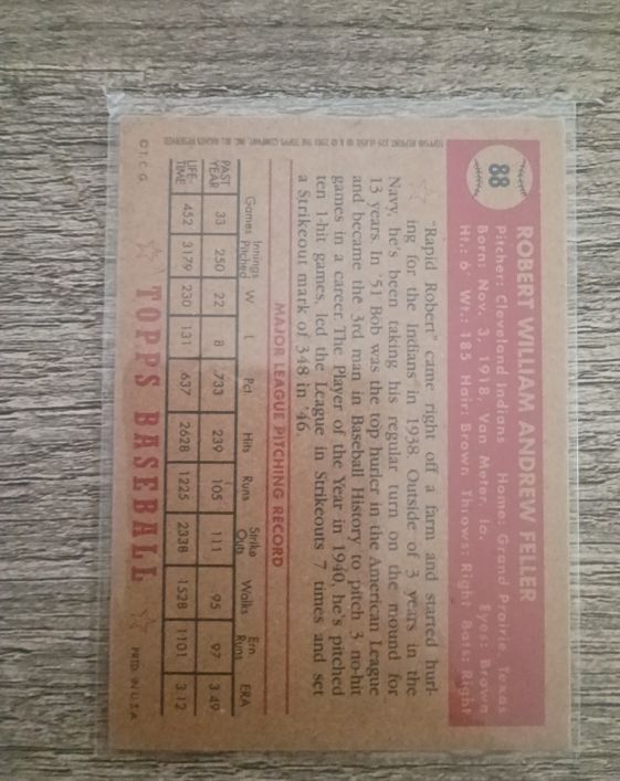 1952 Topps #88 Bob Feller — front