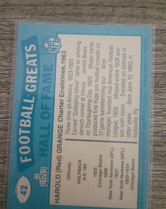 1988 Swell Greats Football #42 Harold (Red) Grange — front